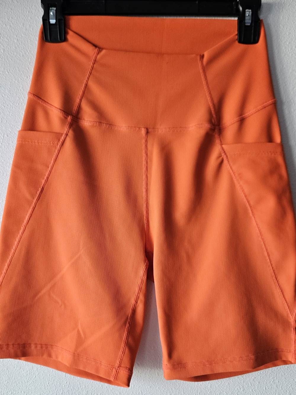 Wilo The Label Women's High-Waist Orange Bike Shorts with Side Pockets Size L